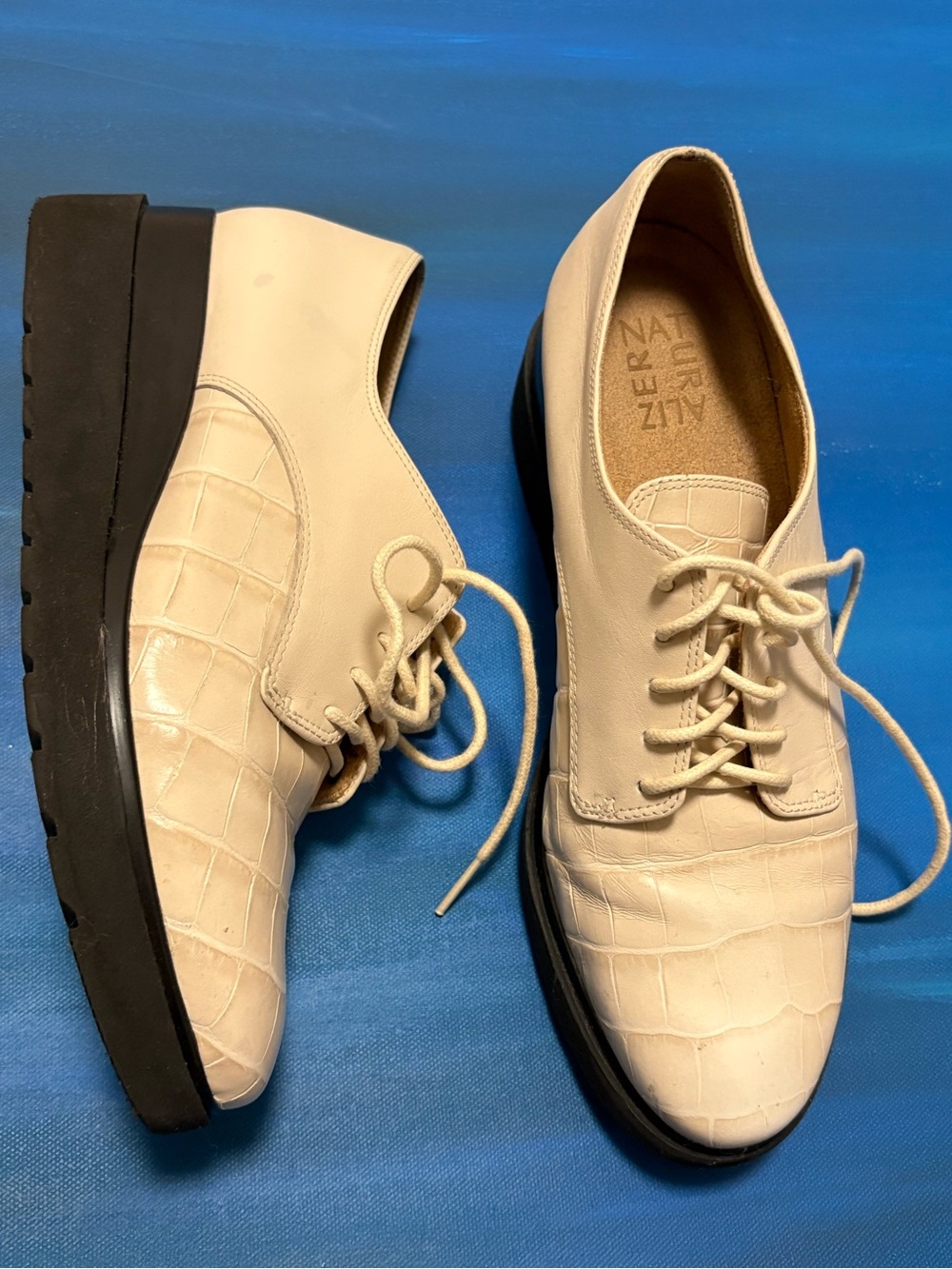 Naturalizer Sonoma Alabaster Cream Ivory Leather Wedge Lace up Oxfords Size 8M